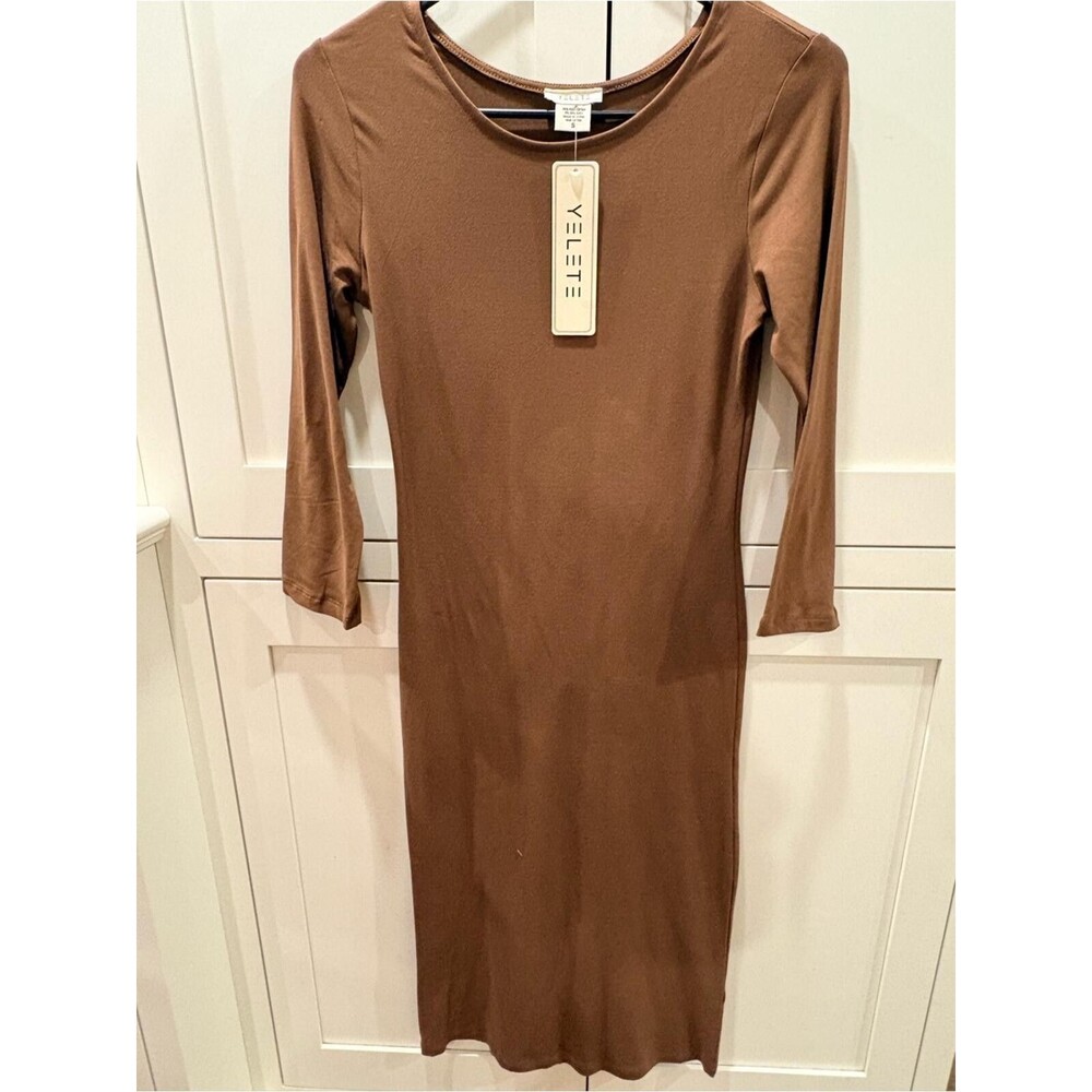 Yelete Brown Midi Scoop Neck Dress